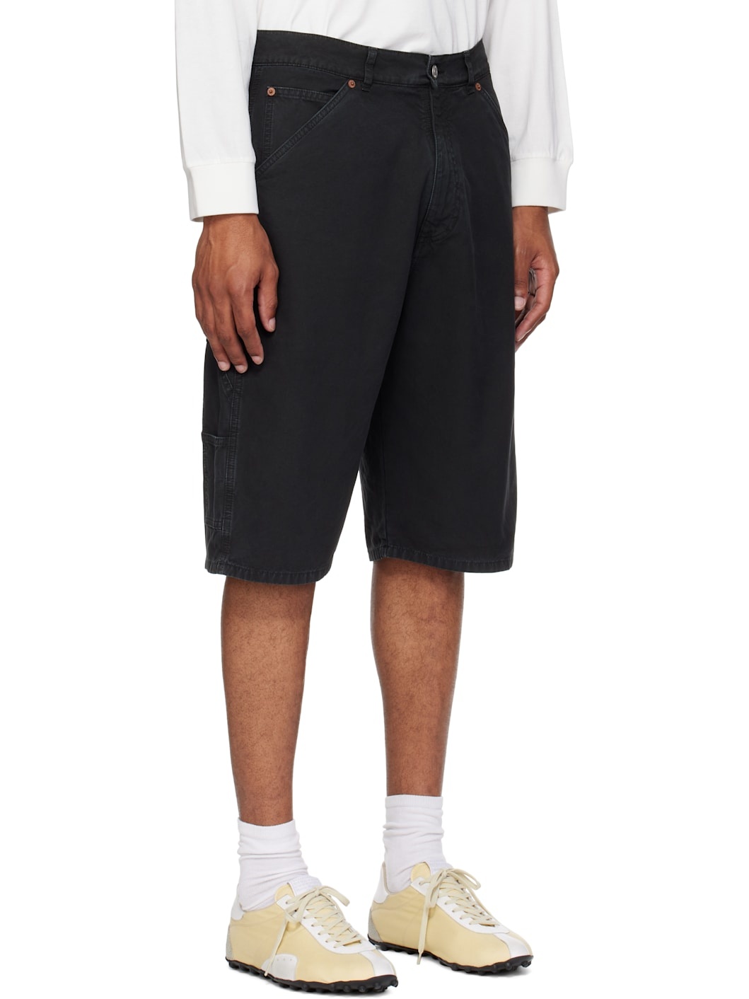 Black Cotton Canvas Shorts - 2
