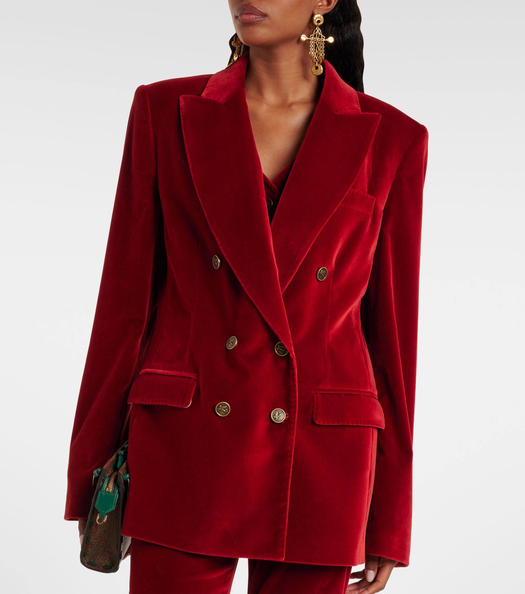 Double-breasted cotton velvet blazer - 6