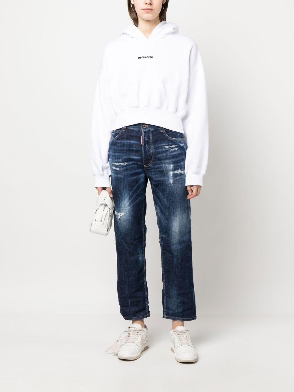 distressed cropped jeans - 2