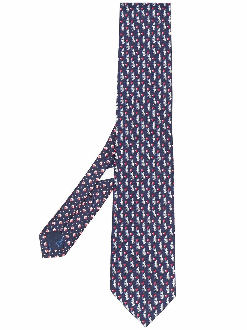 motif-print silk tie - 1