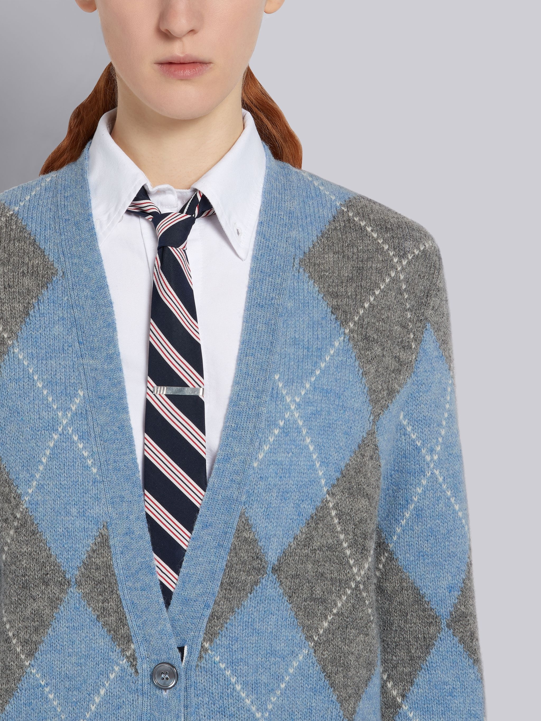 Multi-color Shetland Wool Oversized Argyle V-Neck Cardigan - 5