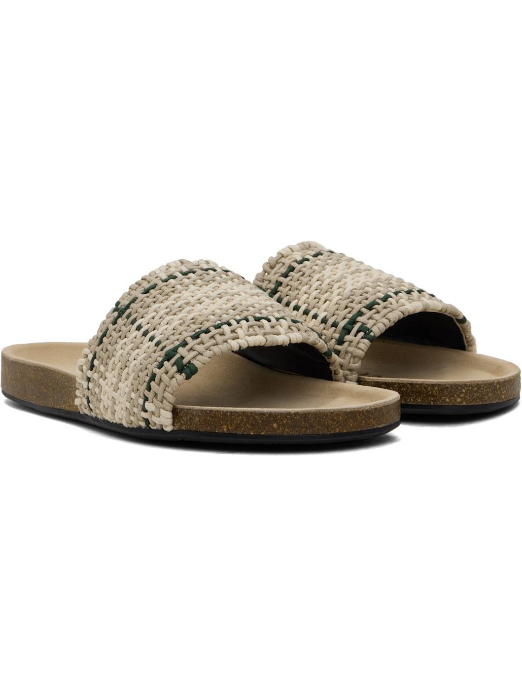Beige & Green Check Sandals - 4