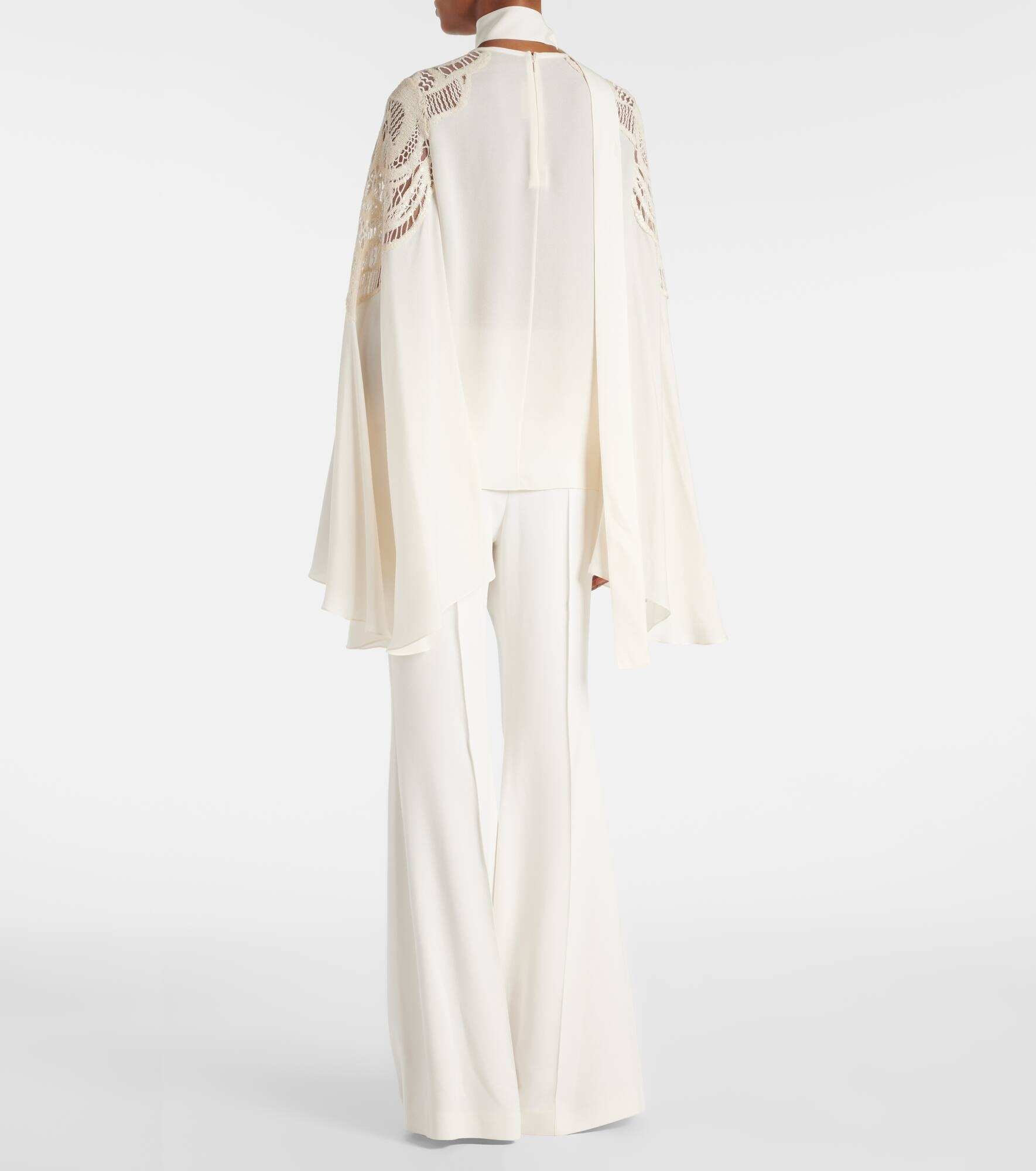 Lace-trimmed tie-neck georgette blouse - 3