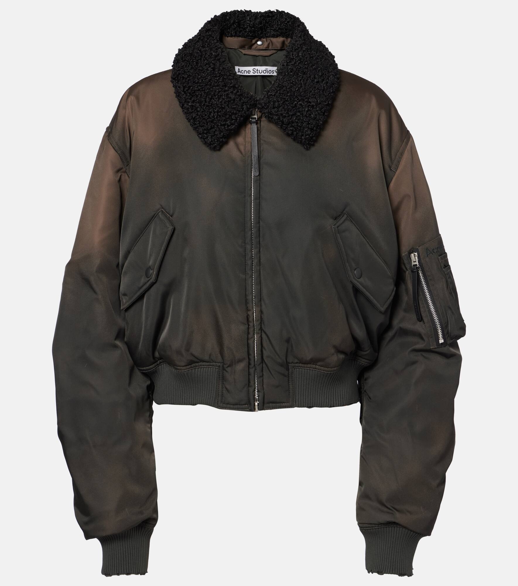 Cropped faux fur-trimmed bomber jacket - 1