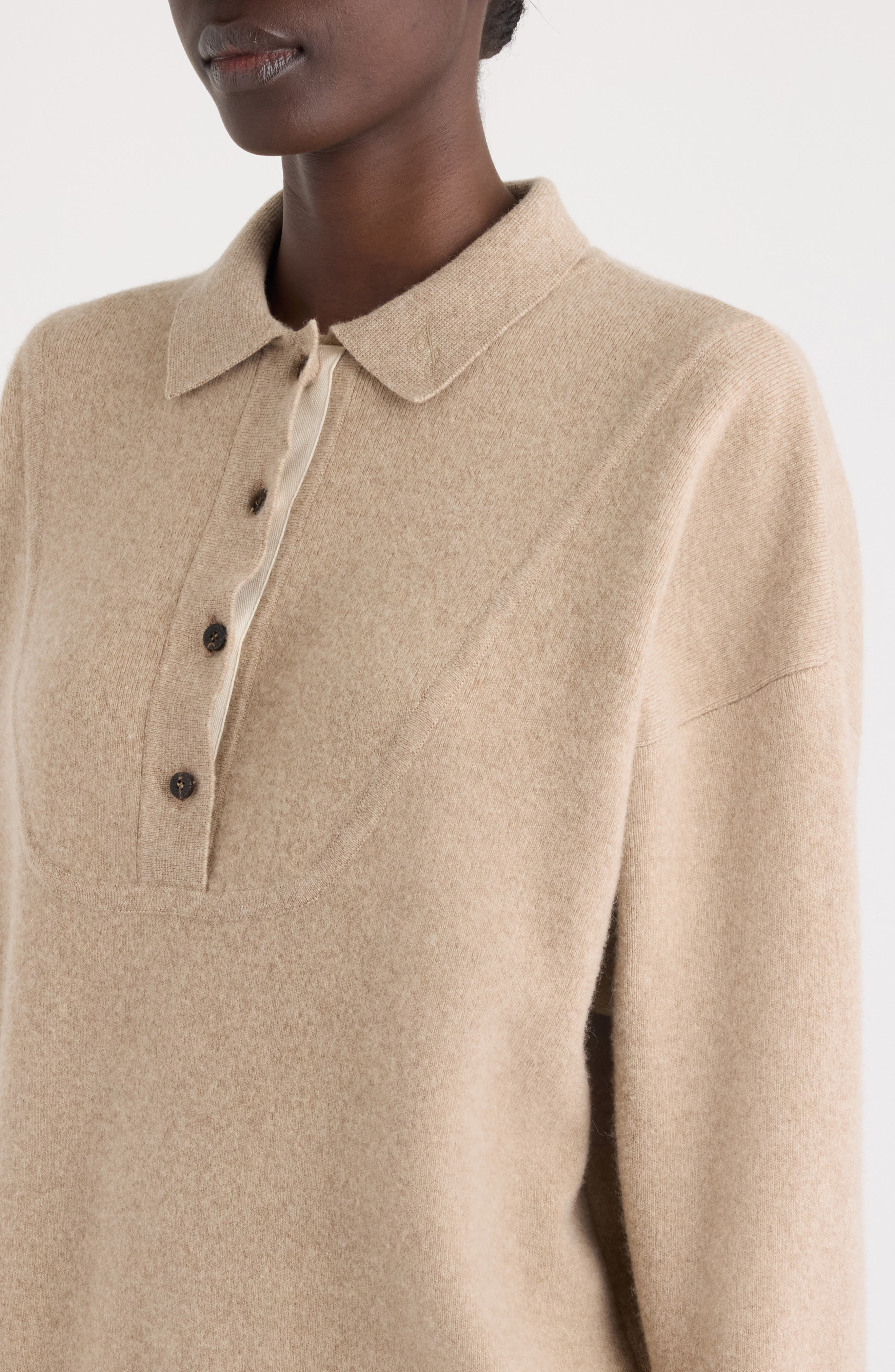 Jacquemus La Maille Vareuse Pallone Merino Wool & Cashmere Polo Sweater in Beige at Nordstrom - 5