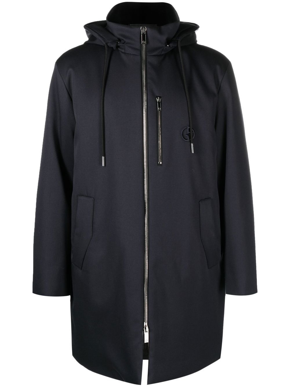 drawstring-hooded zipped coat - 1