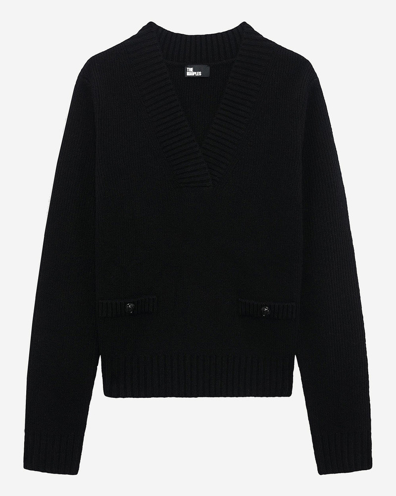 BLACK MERINO WOOL V-NECK SWEATER 1
