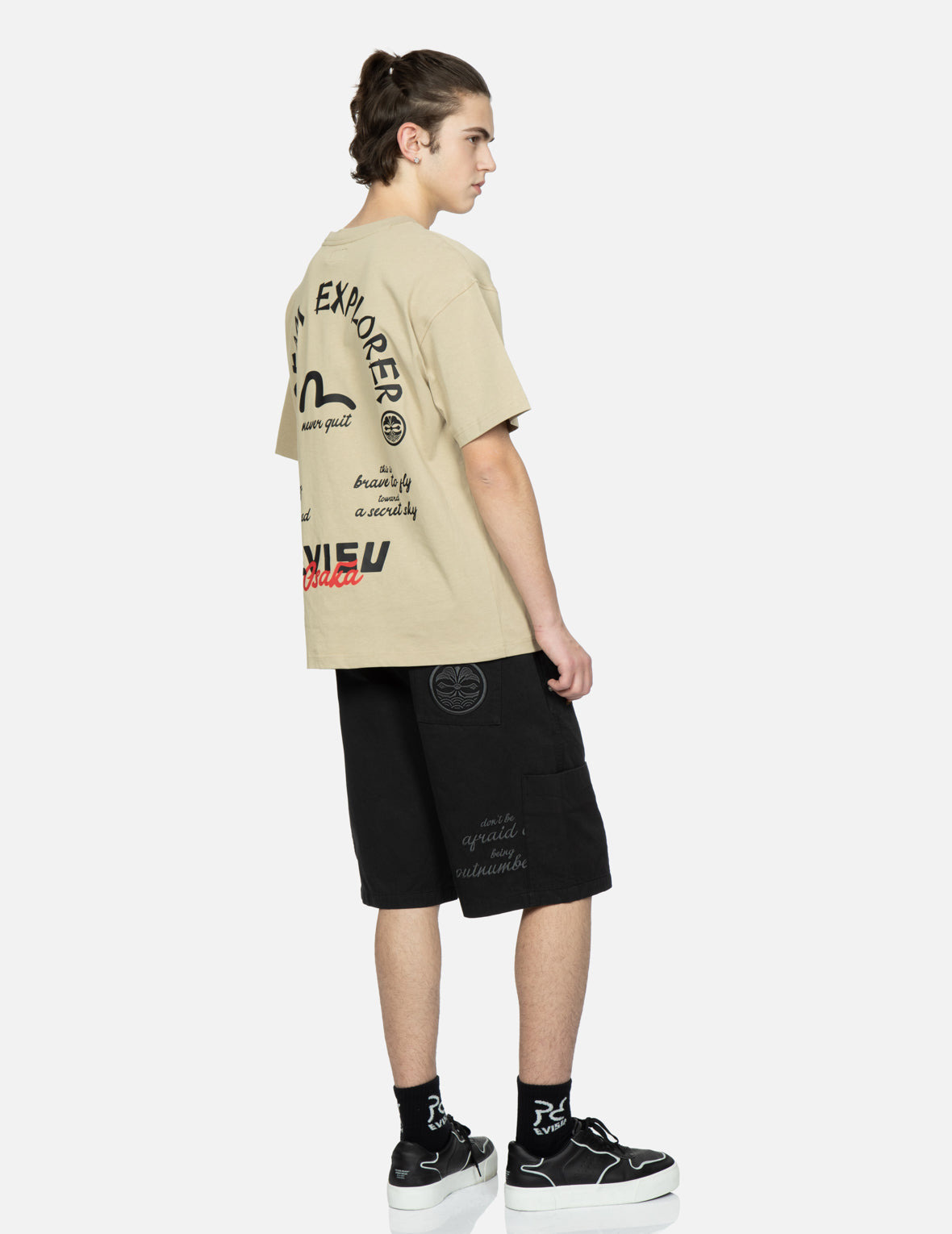 SLOGAN AND KAMON EMBROIDERY CARGO SHORTS - 4