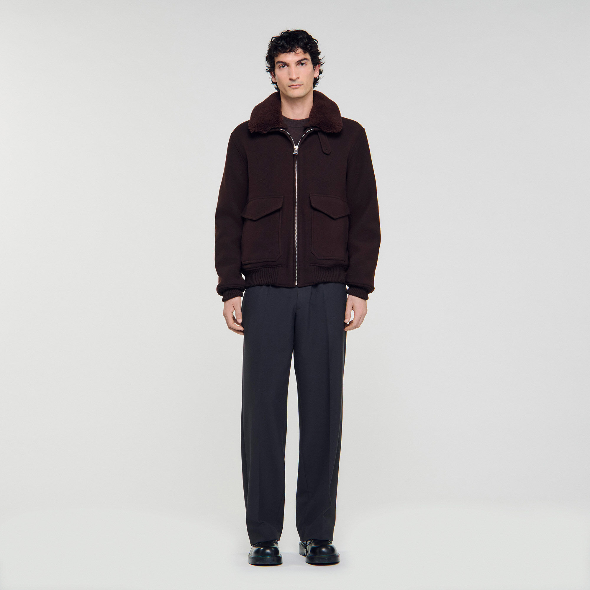 WOOL AVIATOR JACKET WITH SHEARLING - 2