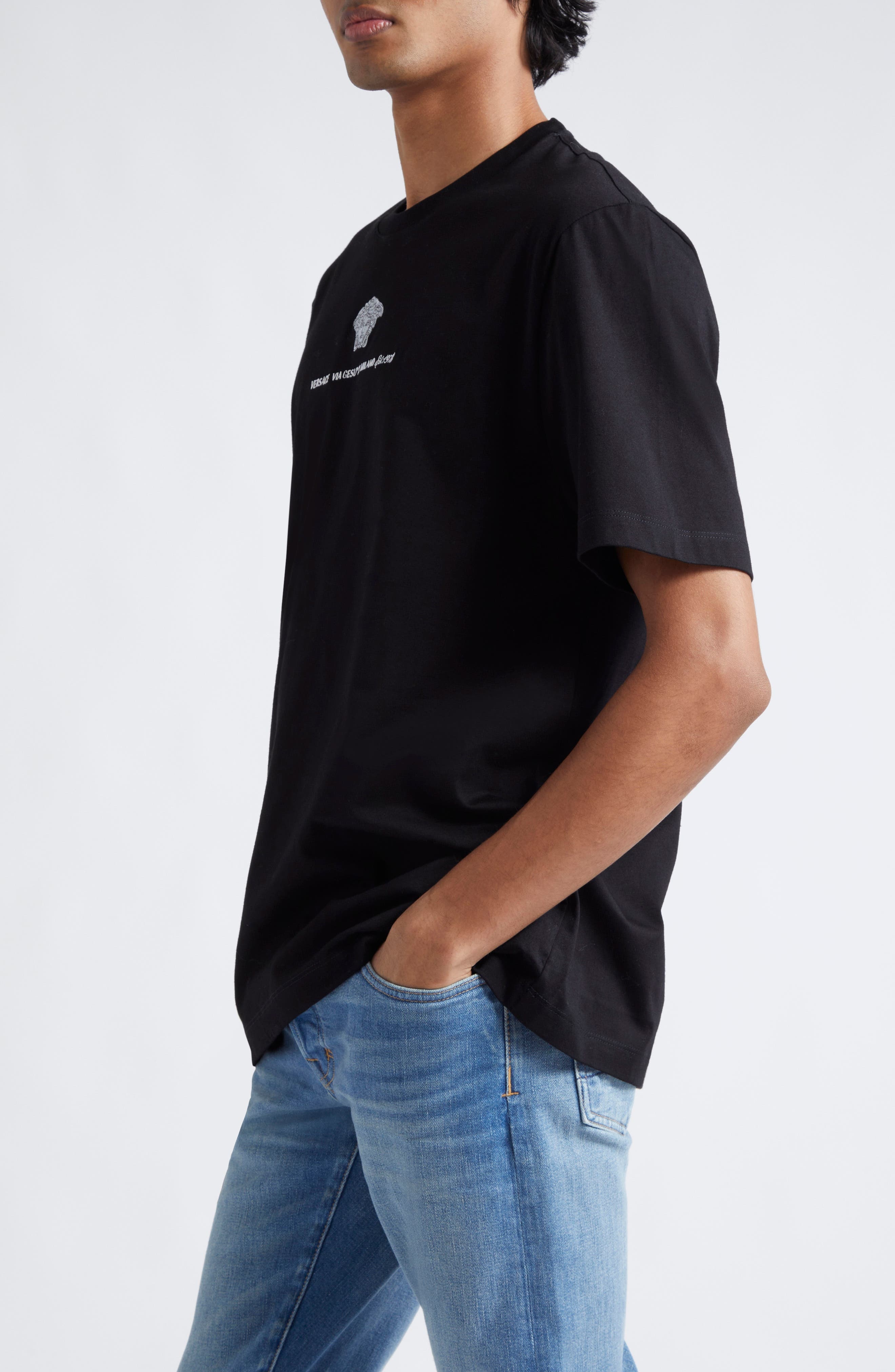 Versace Medusa Embroidered Cotton T-Shirt in Black at Nordstrom - 3