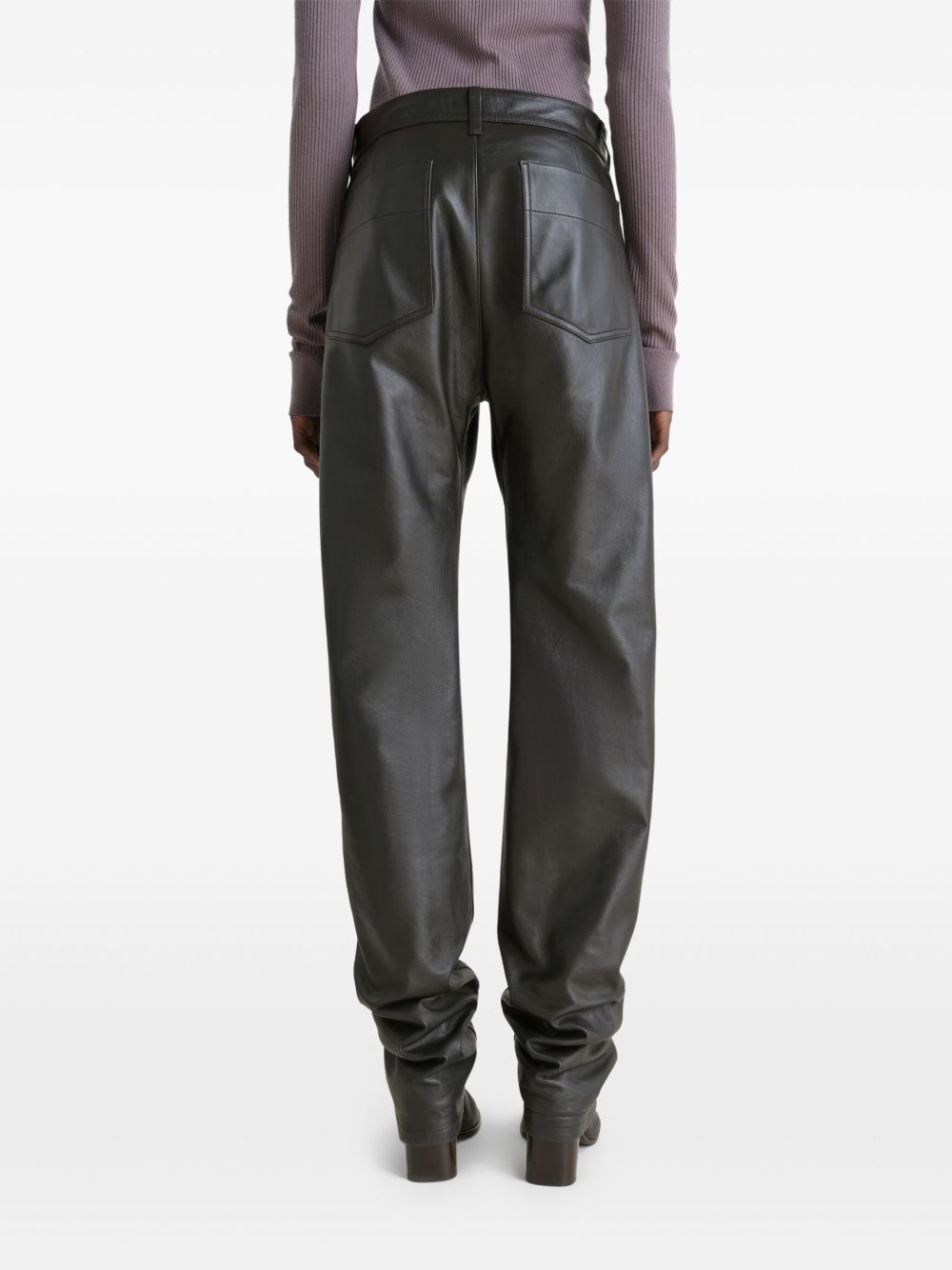 Twisted five-pocket leather trousers - 5