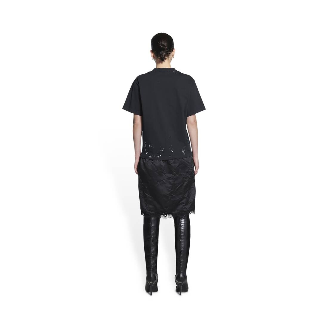 Women's Metal T-shirt Slip Dress in Black - 4