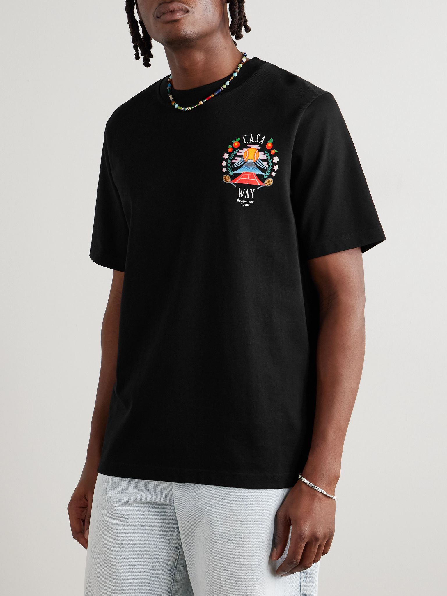Casa Way Mountain Printed Organic Cotton-Jersey T-Shirt Black - 3