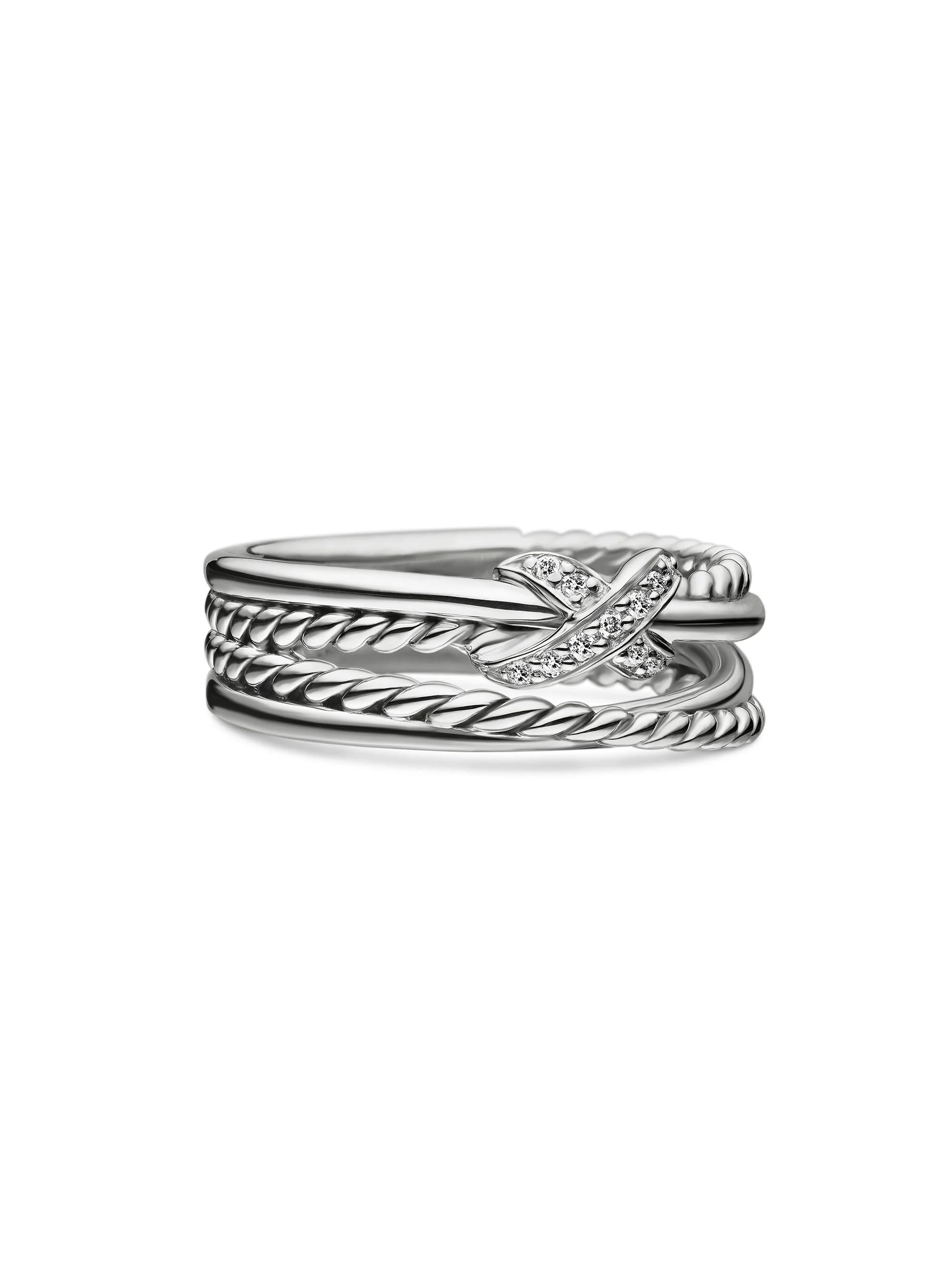 Women's X Crossover Band Ring in Sterling Silver - Diamond - 1