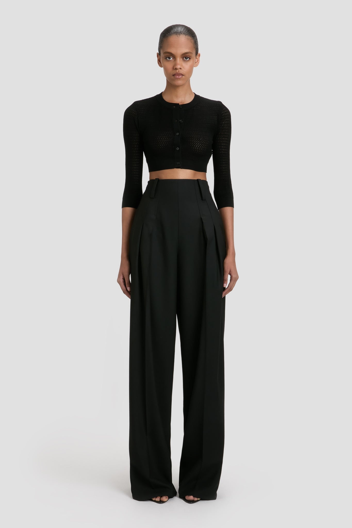Cropped Sleeve Cardigan In Black - 2