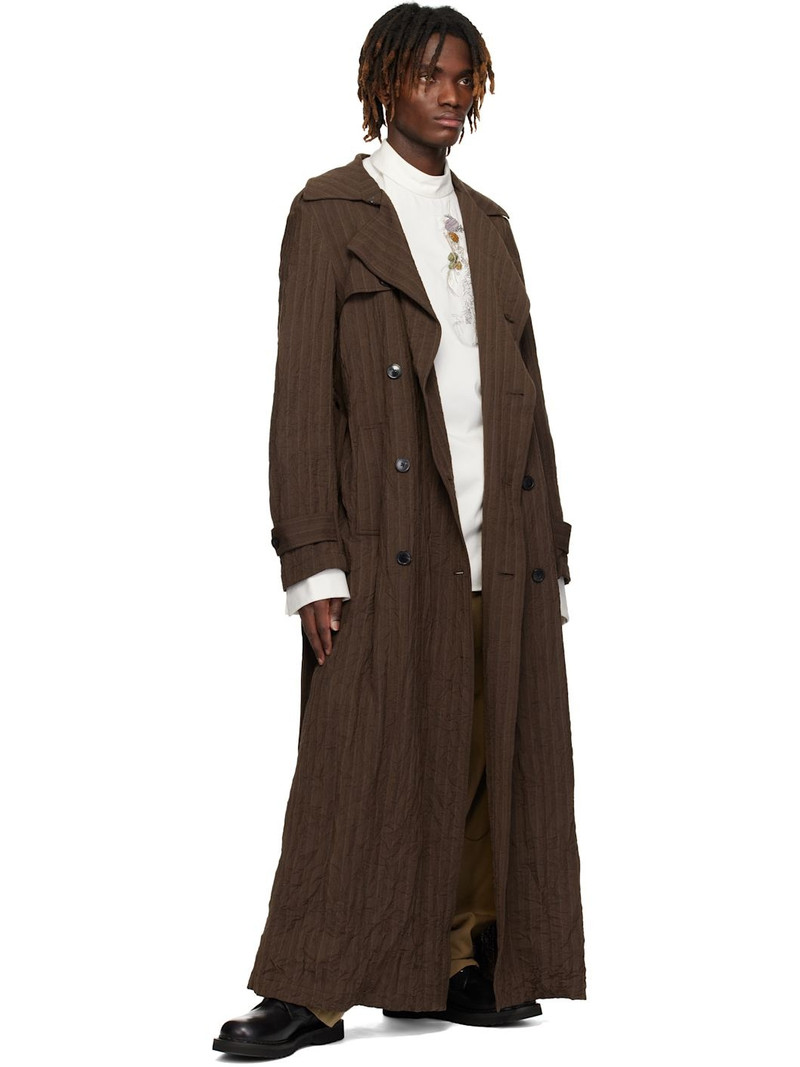 Dries Van Noten Brown Double-Breasted Trench Coat outlook