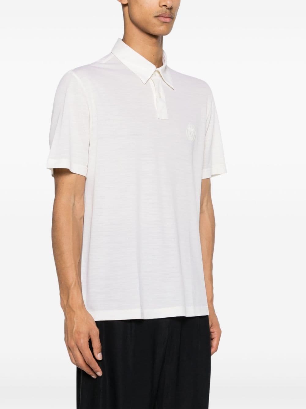 logo-embroidered wool polo shirt - 3