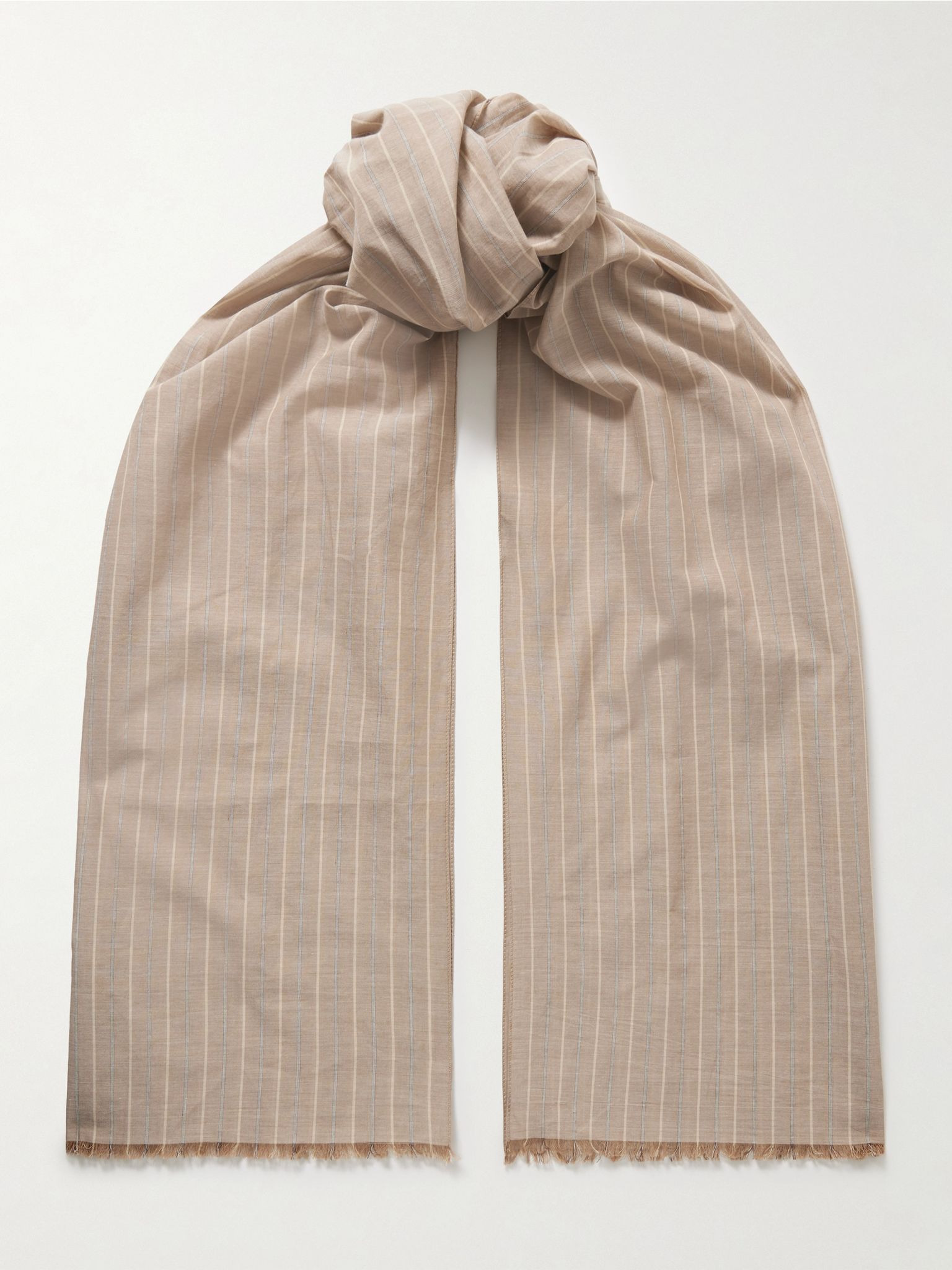 Guel fringed striped cotton-voile scarf Beige - 1