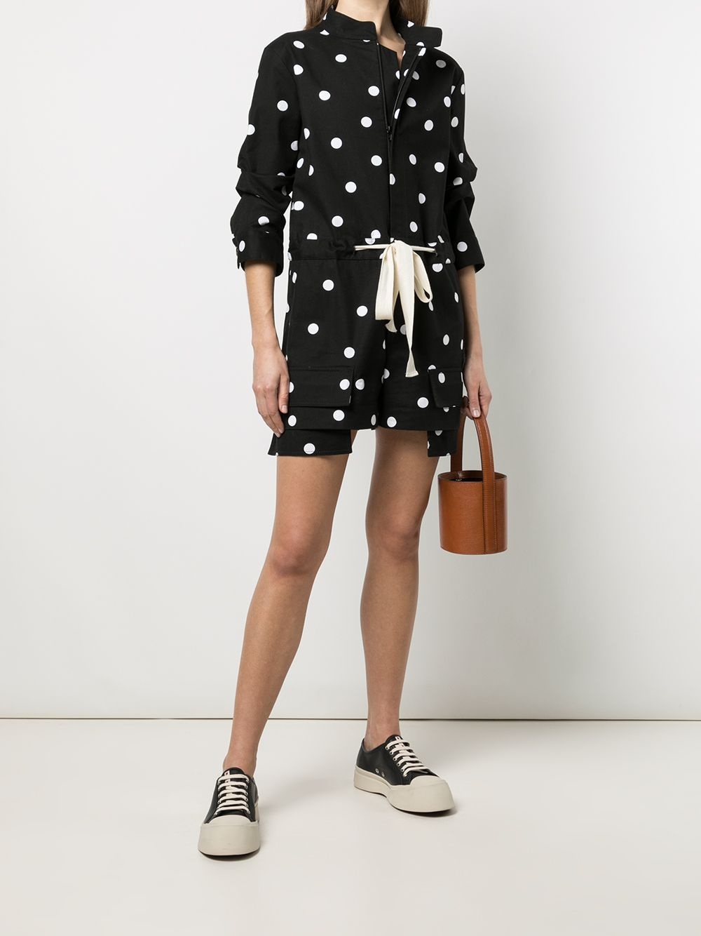 ruched-sleeve polka dot playsuit - 2