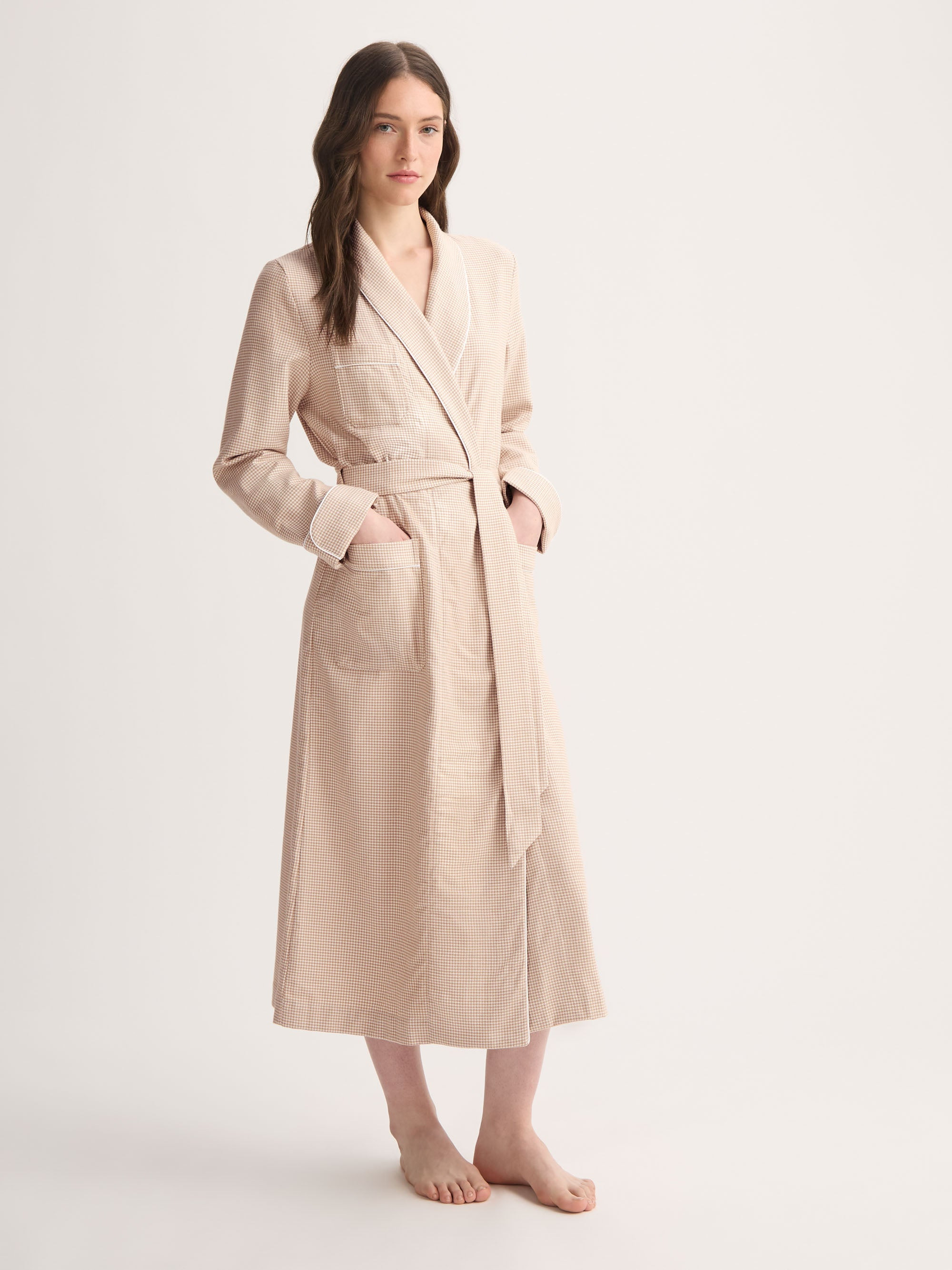 Women's Robe Kelburn Brushed Cotton Blush Houndstooth - 2