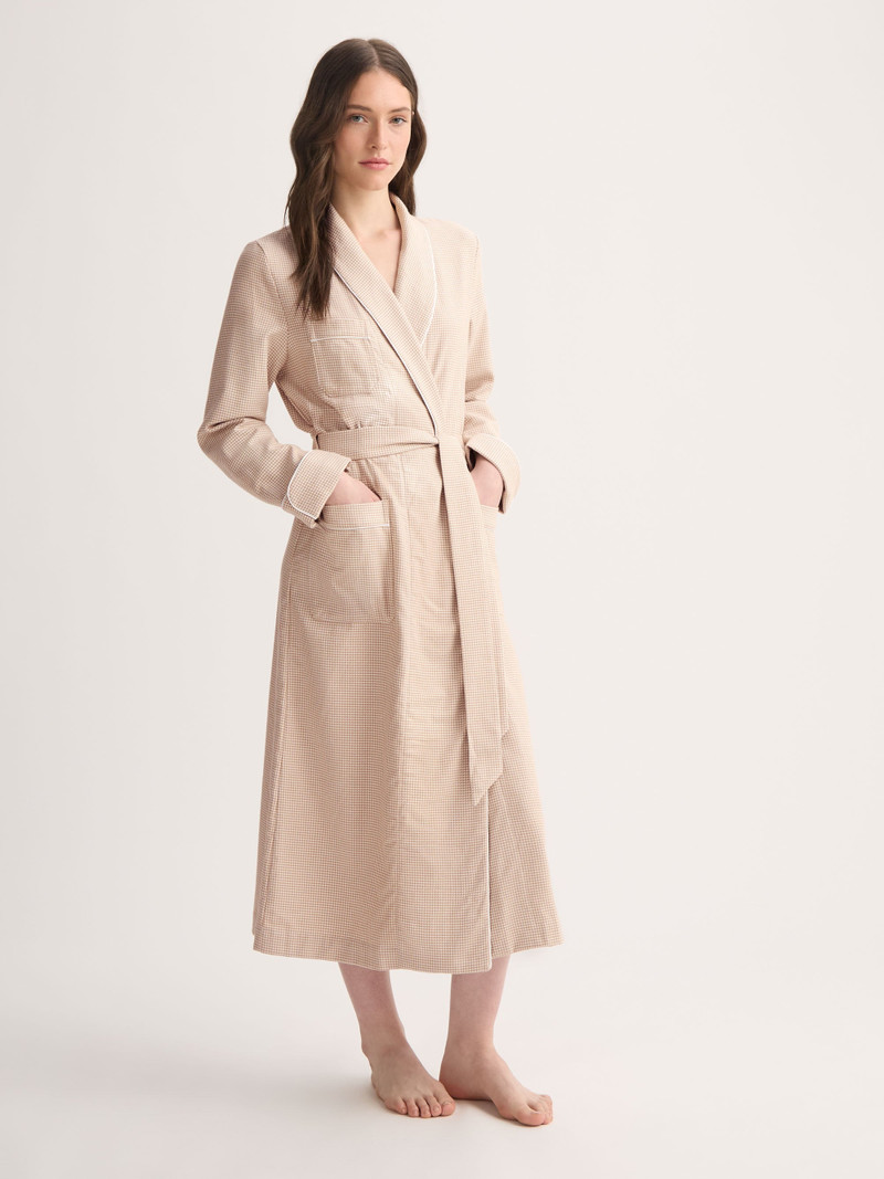 Derek Rose Women's Robe Kelburn Brushed Cotton Blush Houndstooth outlook