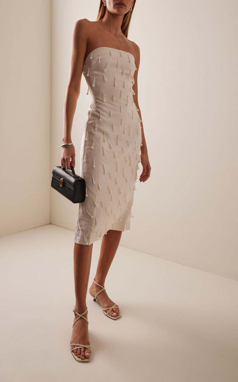 ANDRES OTALORA Exclusive Coquetas Embellished Linen Midi Dress white outlook