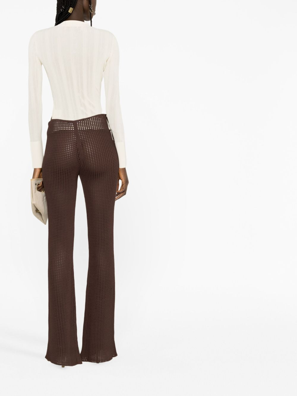 waffle-knit cut-out flared trousers - 3