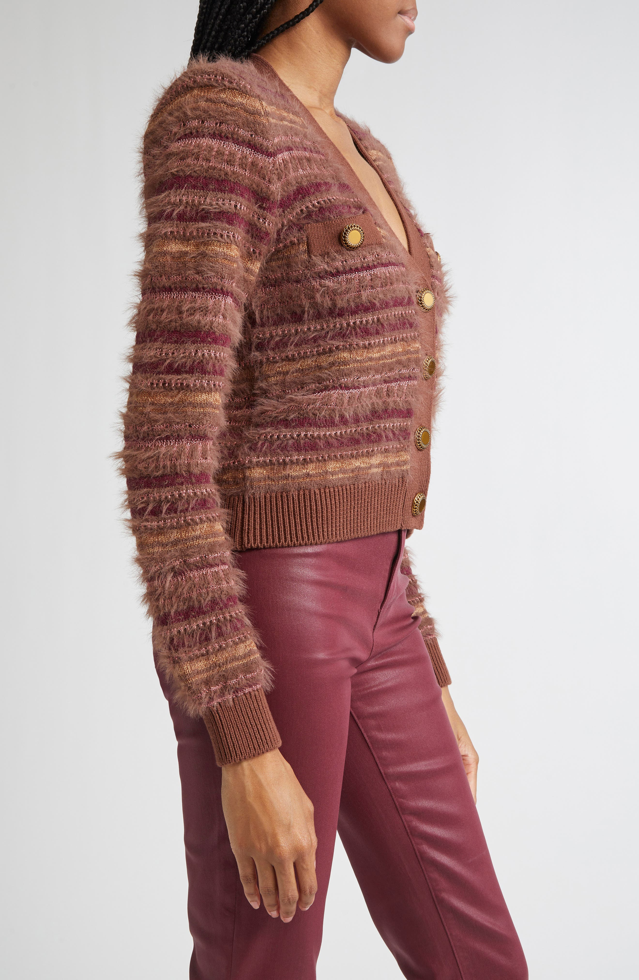 L'AGENCE Ariadne Mix Stitch Cardigan in Natural/Mauve Multi at Nordstrom - 4