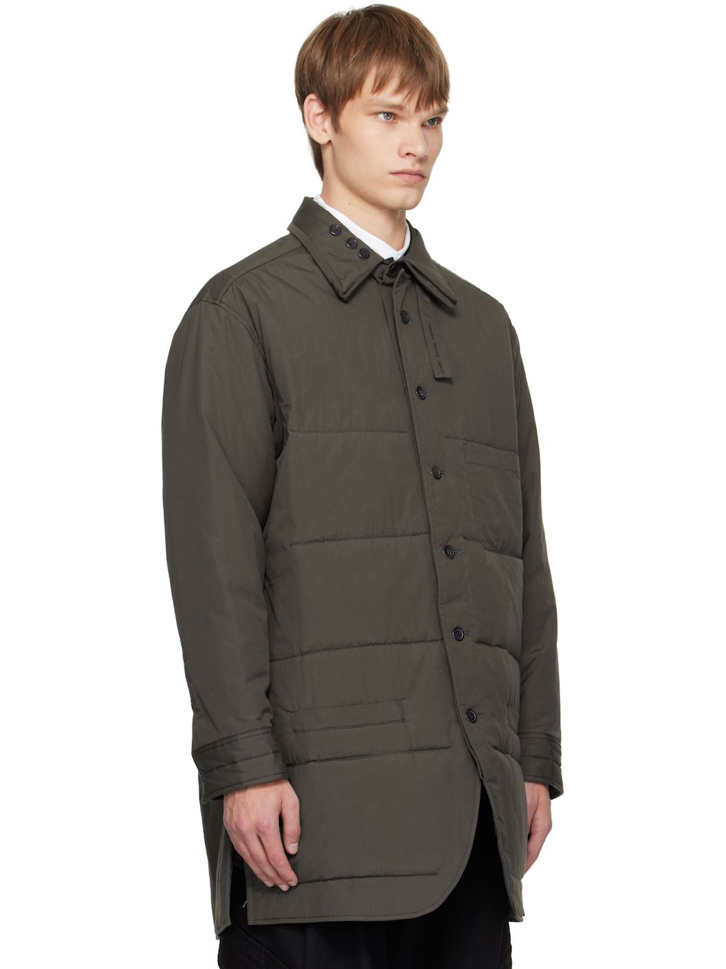 Khaki Broad Gusset Collar Padded Shirt - 2