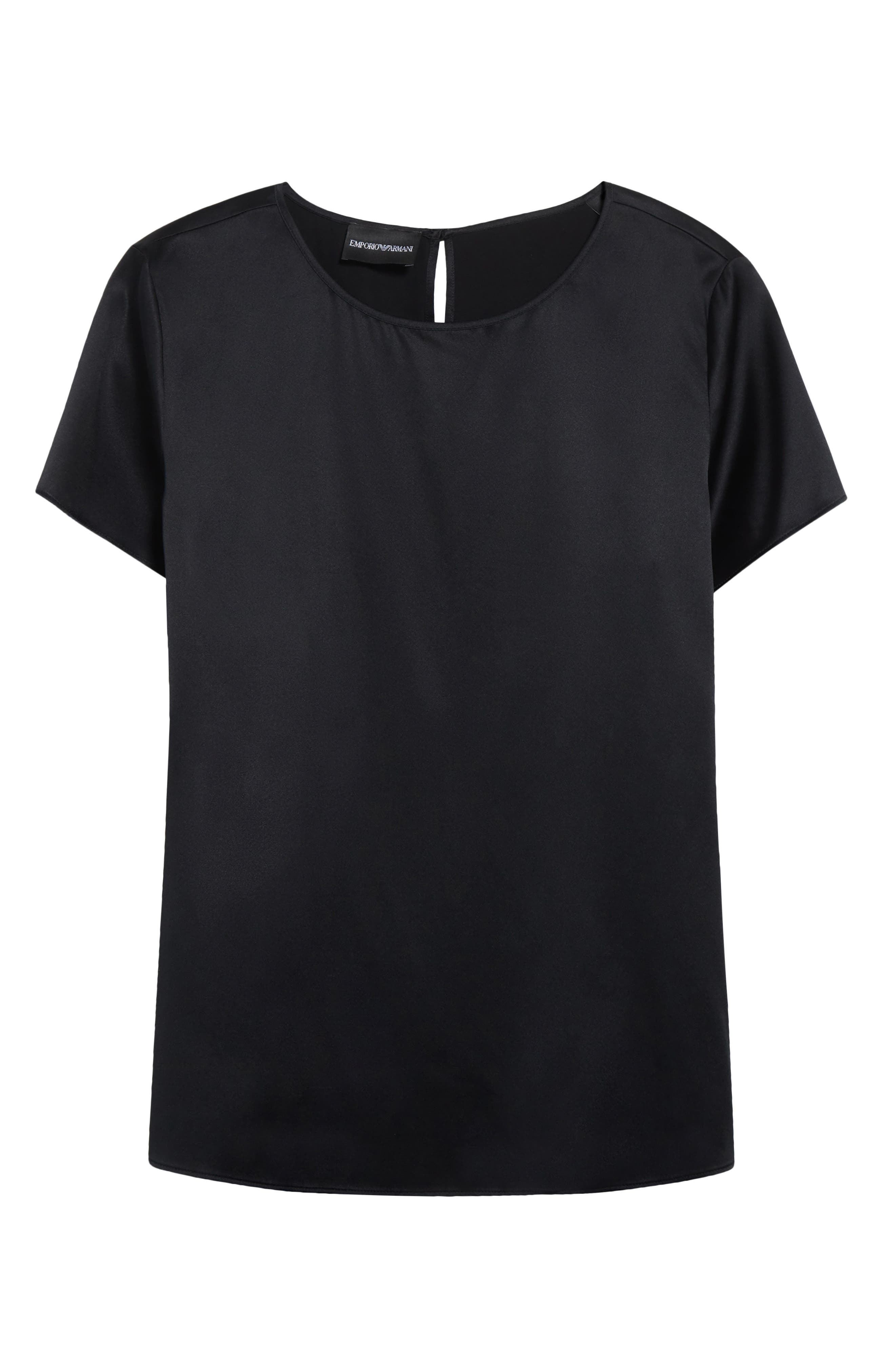 Emporio Armani Satin Stretch Silk T-Shirt in Black at Nordstrom - 6