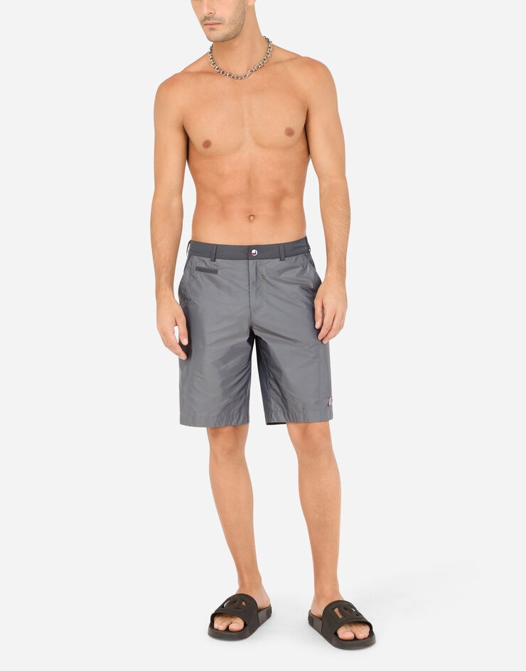 Mid-length swim trunks with metal DG logo - 2