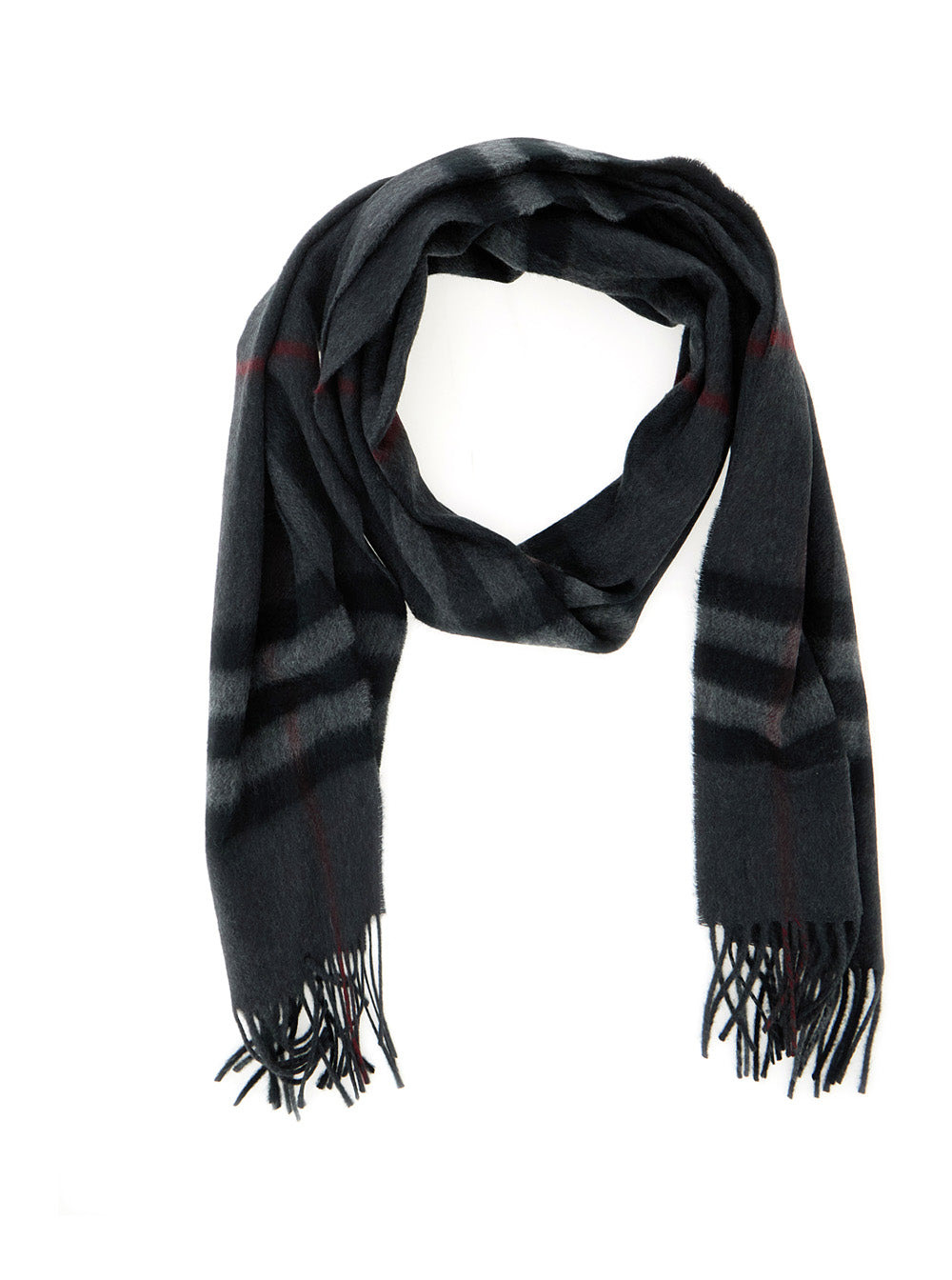 Burberry Women Grey Rectangular Scarf With Check Motif All-Over And Fringed Hem In Cashmere Woman - 2