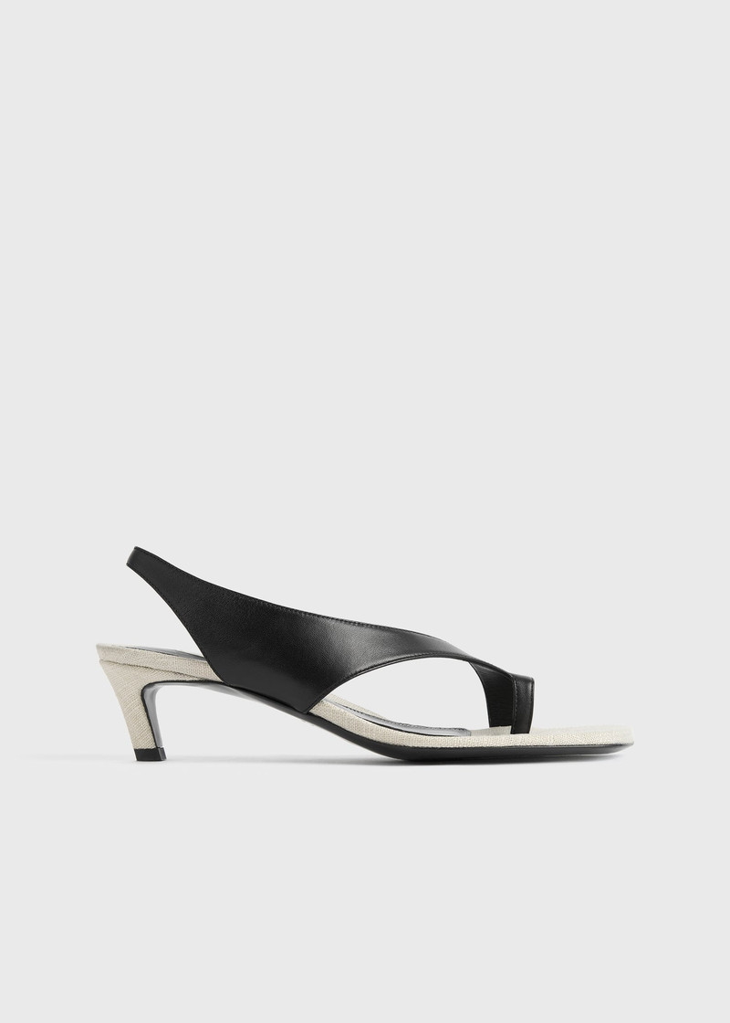 가죽 heeled thong 샌들 검정/샌들 - 1