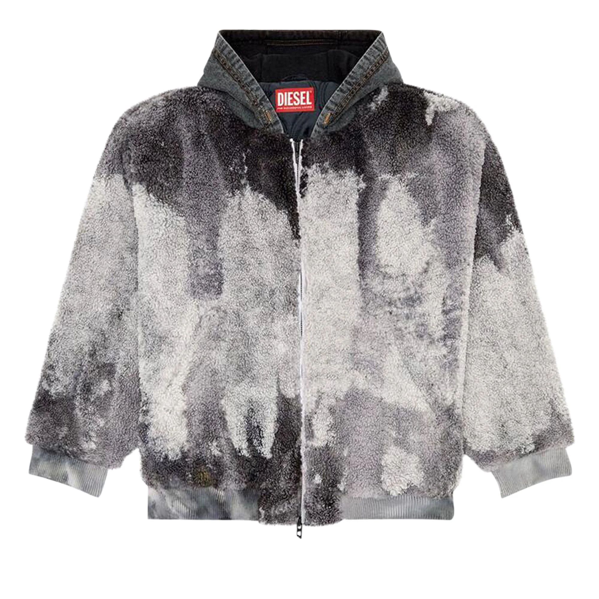 Diesel S-Depla Tie-Dyed Teddy Jacket With Denim Hood 'Grey' - 1