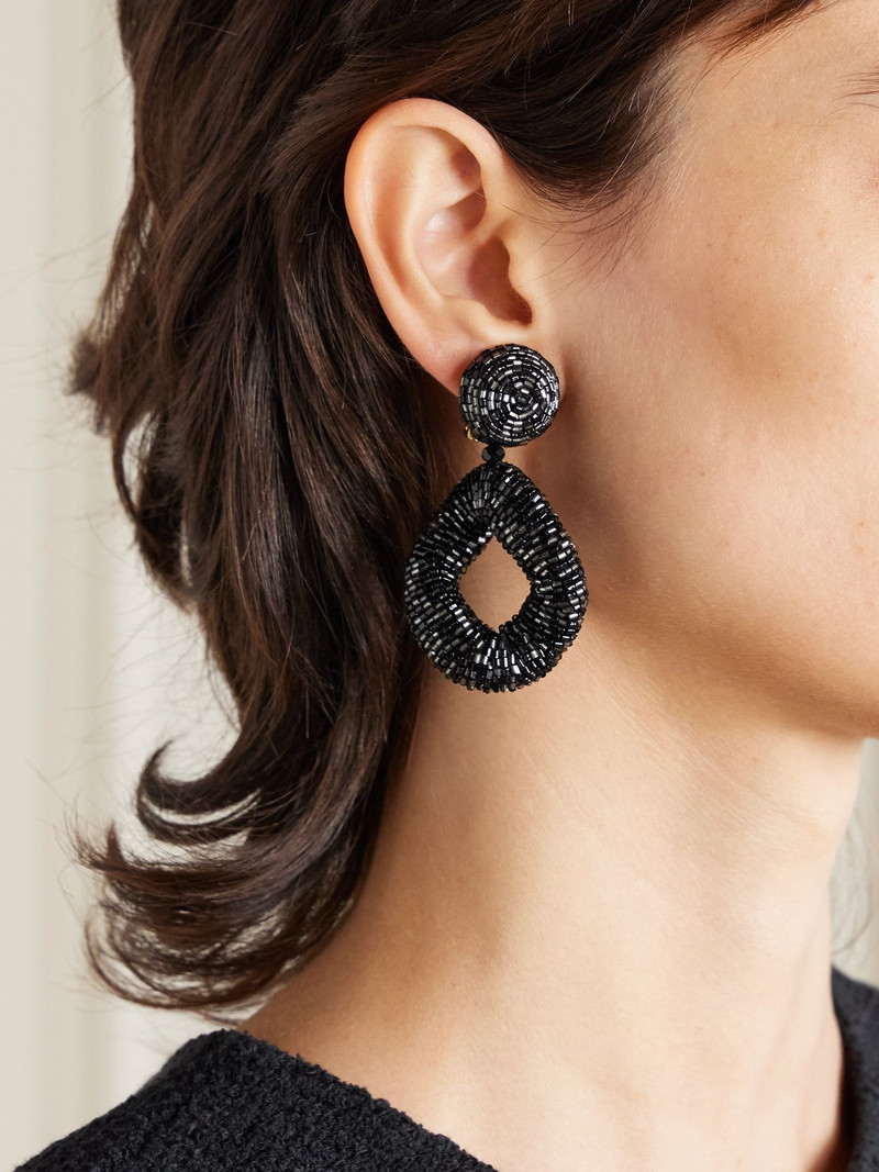 Oscar de la Renta Gold-tone beaded clip earrings Black outlook