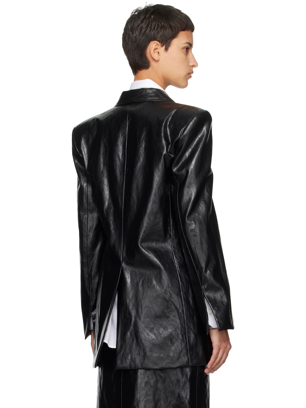 Black Milos Faux-Leather Blazer - 3