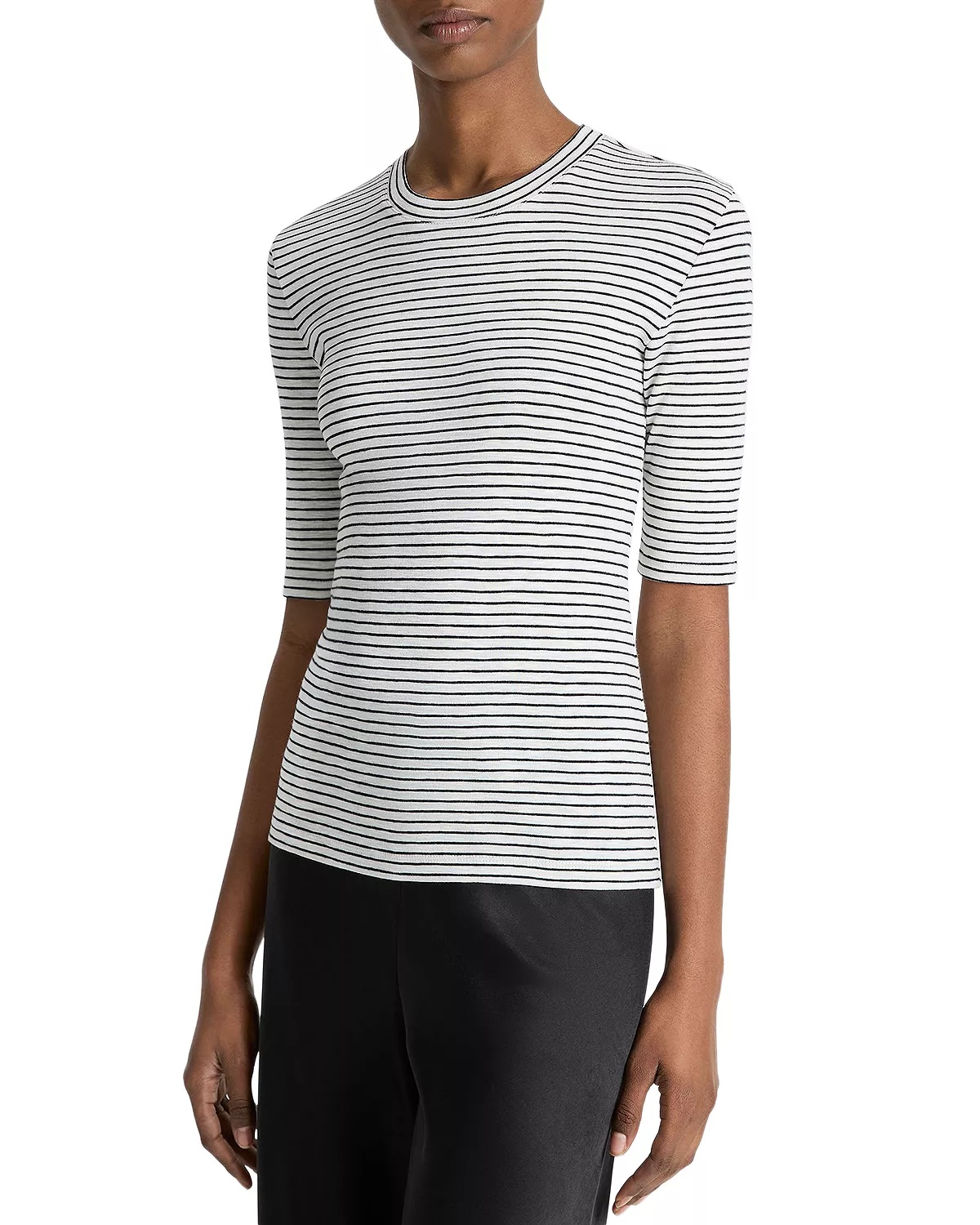Striped Elbow Sleeve Crewneck Tee - 3