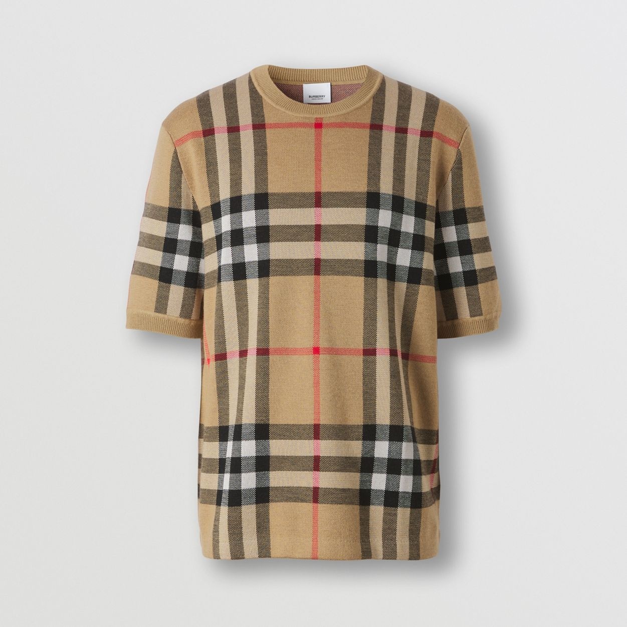 Short-sleeve Check Silk Wool Jacquard Top - 1