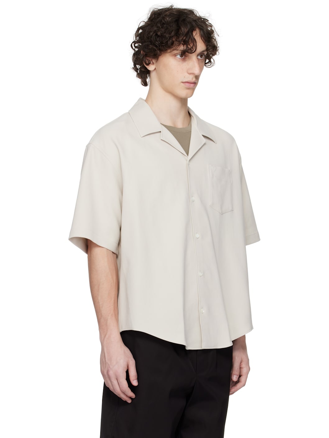 Gray Cotton Camp Collar Shirt - 2