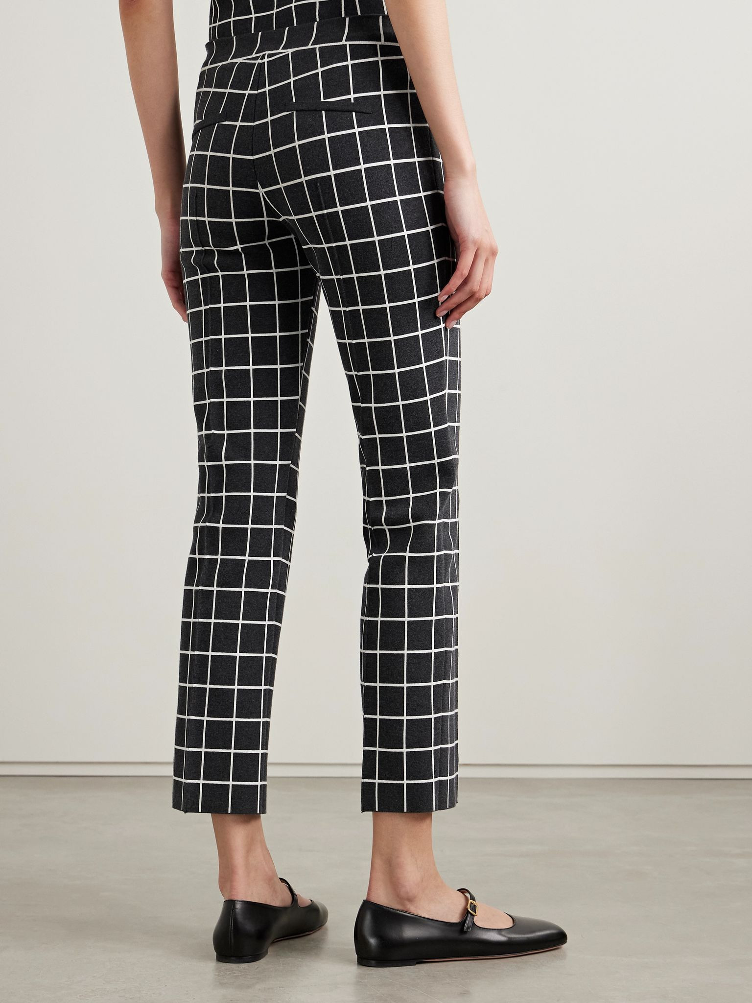 Louis cropped checked cotton-blend straight-leg pants Charcoal - 4