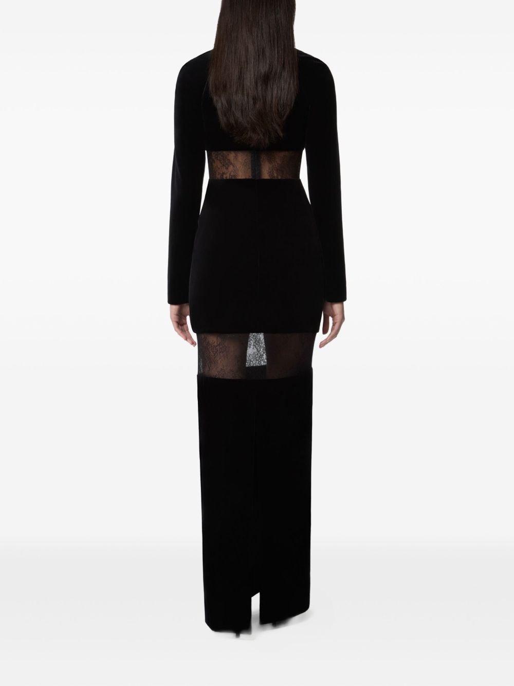 velvet lace-insert dress - 4