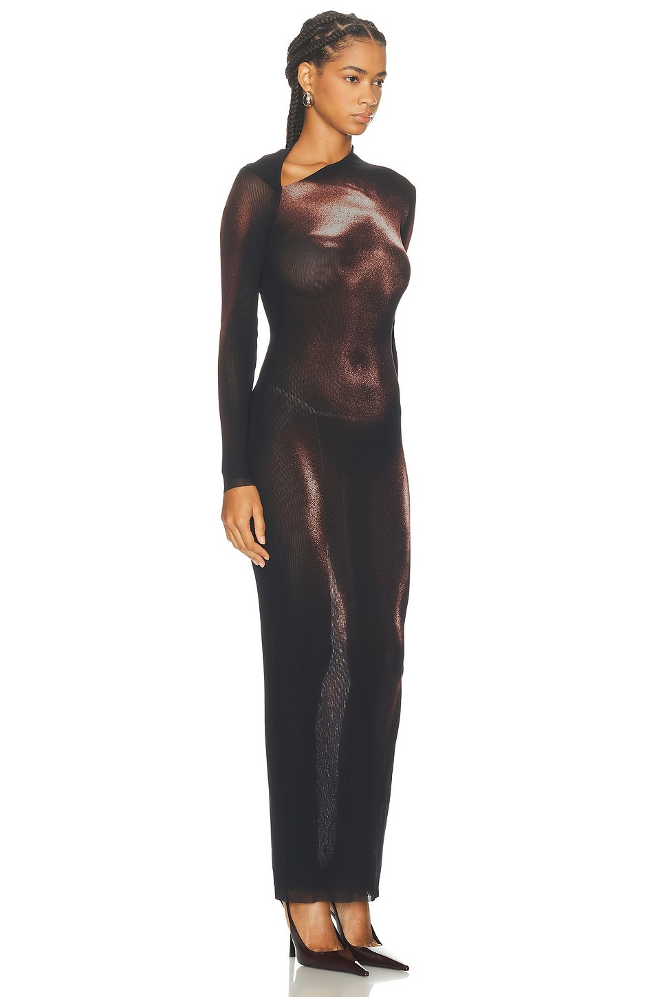 Asymmetric Collar Long Body Dust Print Dress - 2