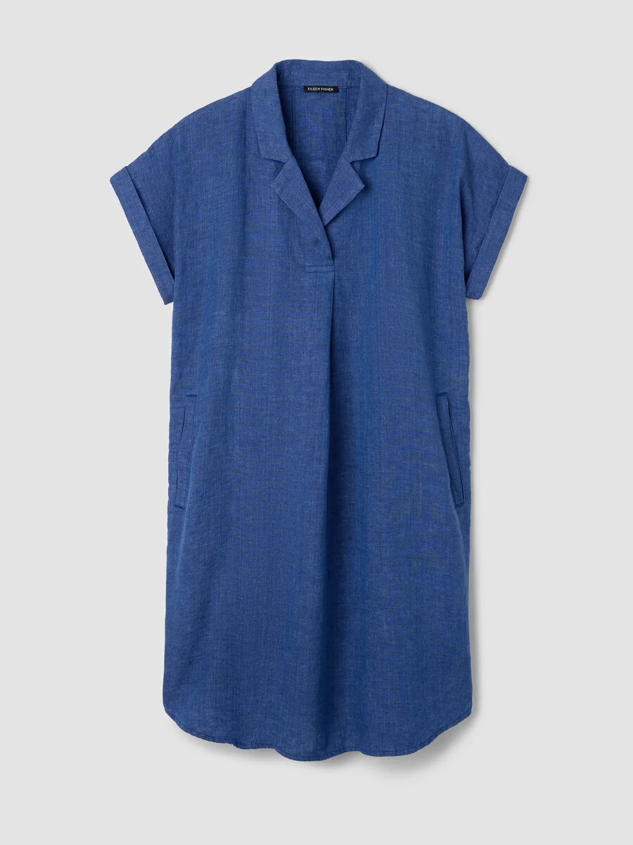 Washed Organic Linen Délavé Notch Collar Dress - 1