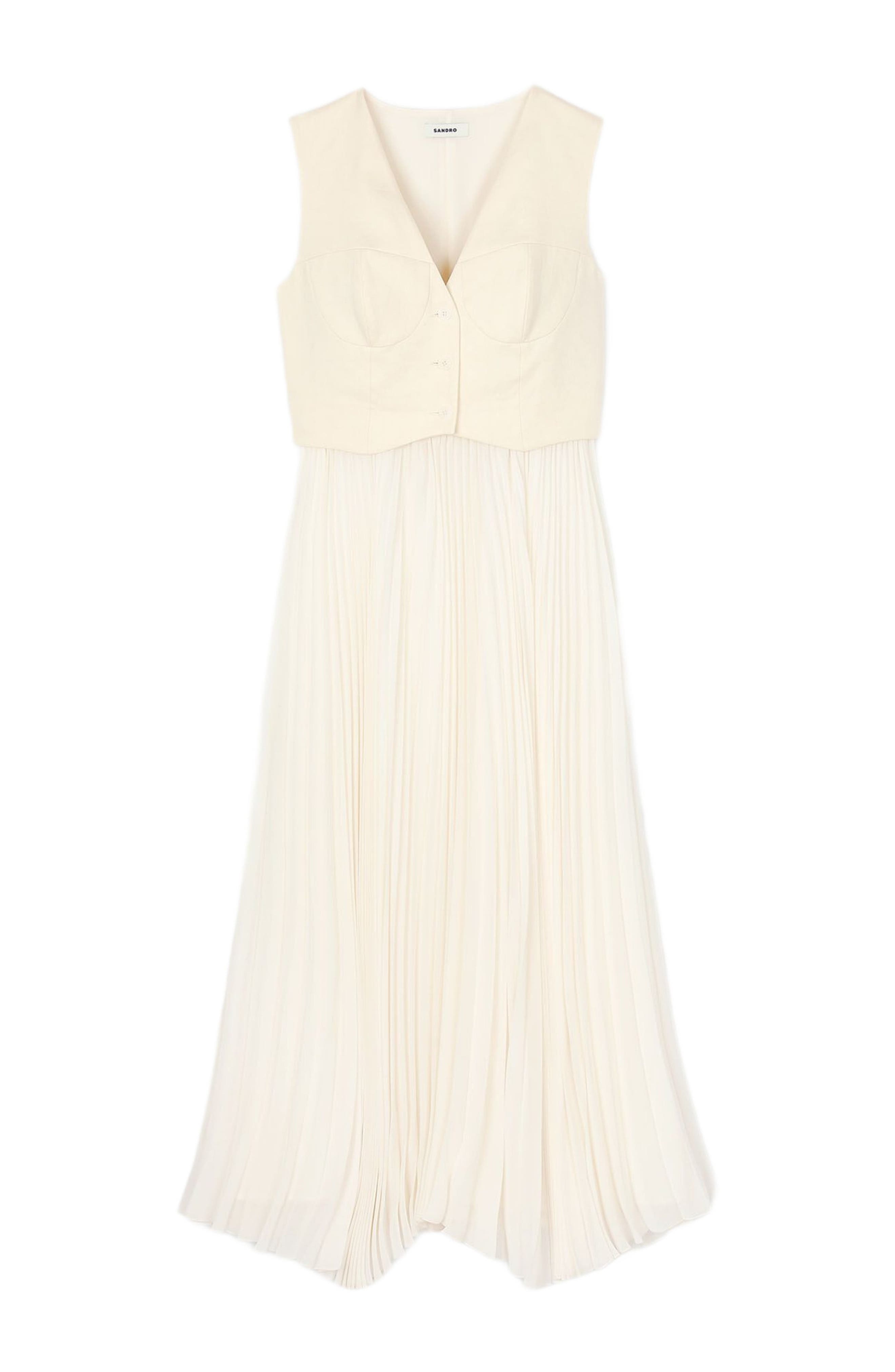 SANDRO Pleated maxi dress in Ecru at Nordstrom - 5