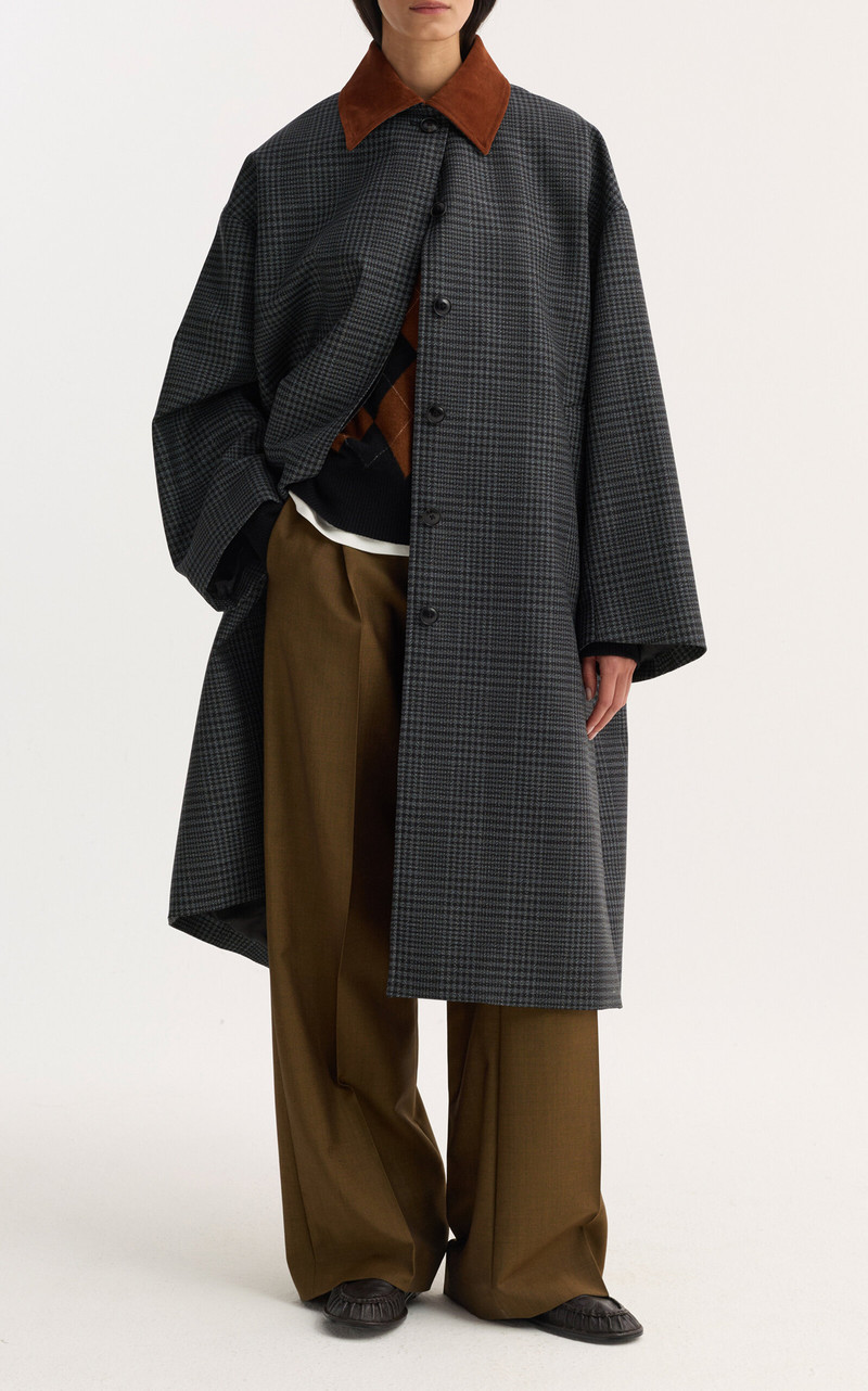 RÓHE Suede-Collar Checked Wool Coat multi outlook