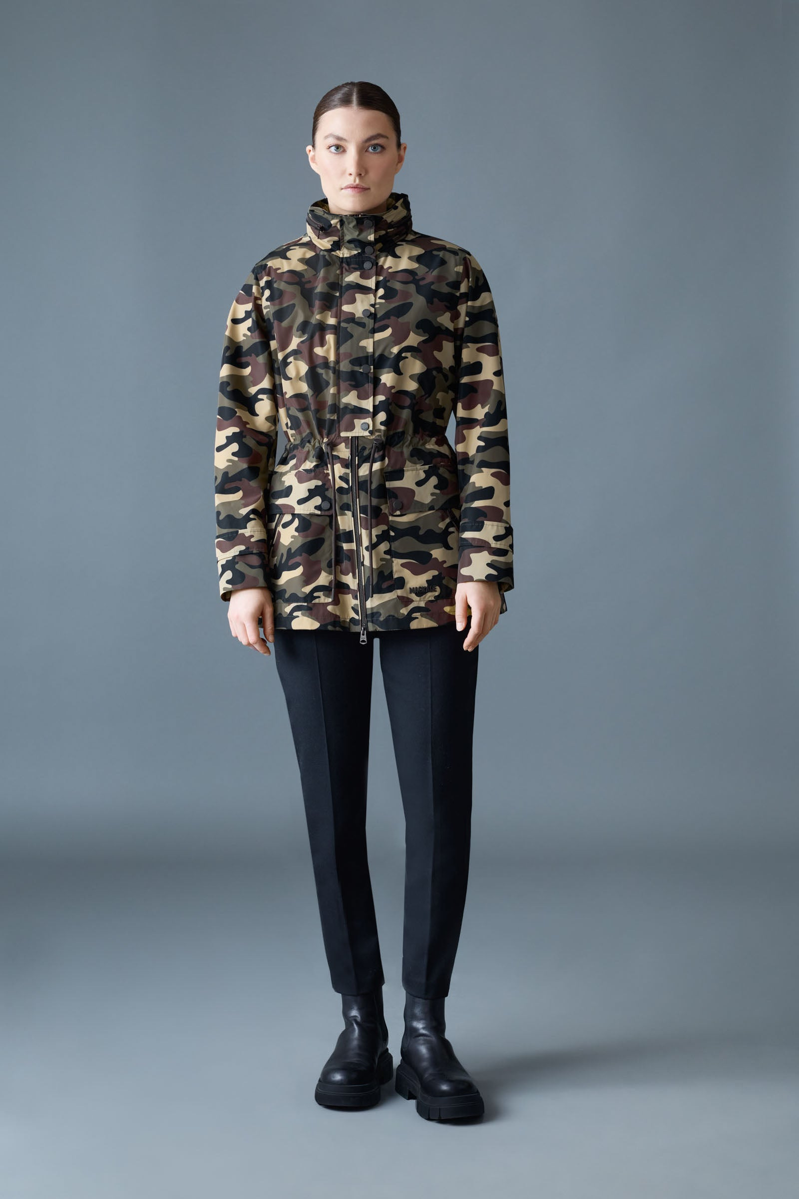 KERYN-CAMO Medium-Length Rain Jacket with Camo Print - 2