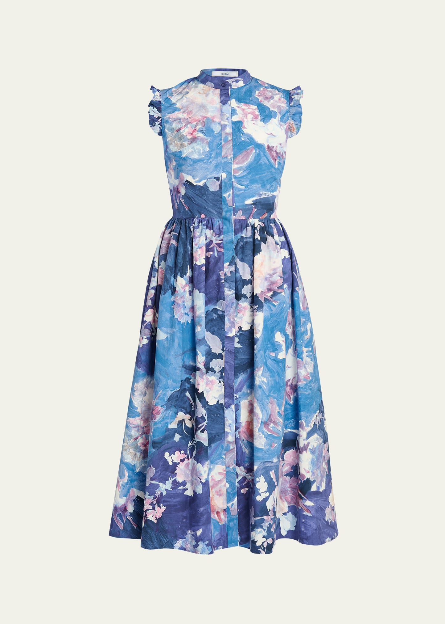 Sleeveless Flared Floral Cotton Midi Dress - 1