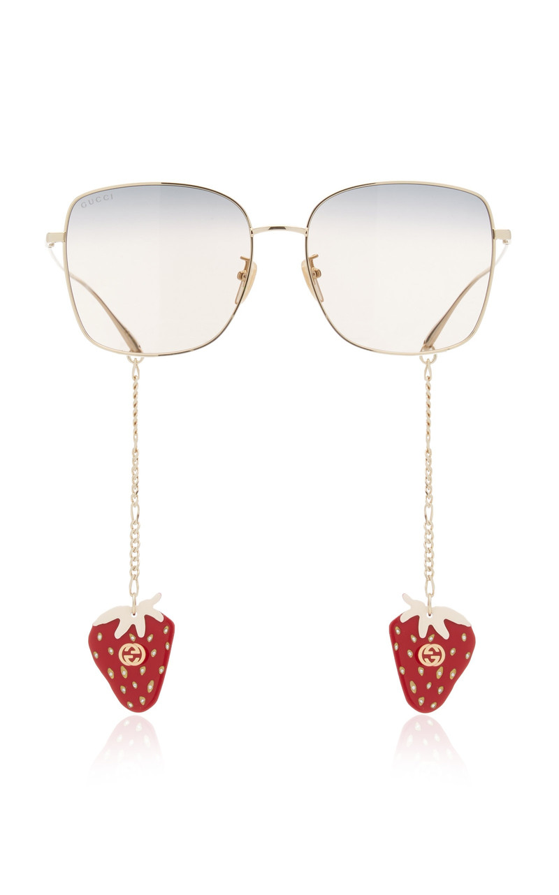 Charm-Detailed Square-Frame Metal Sunglasses red 1