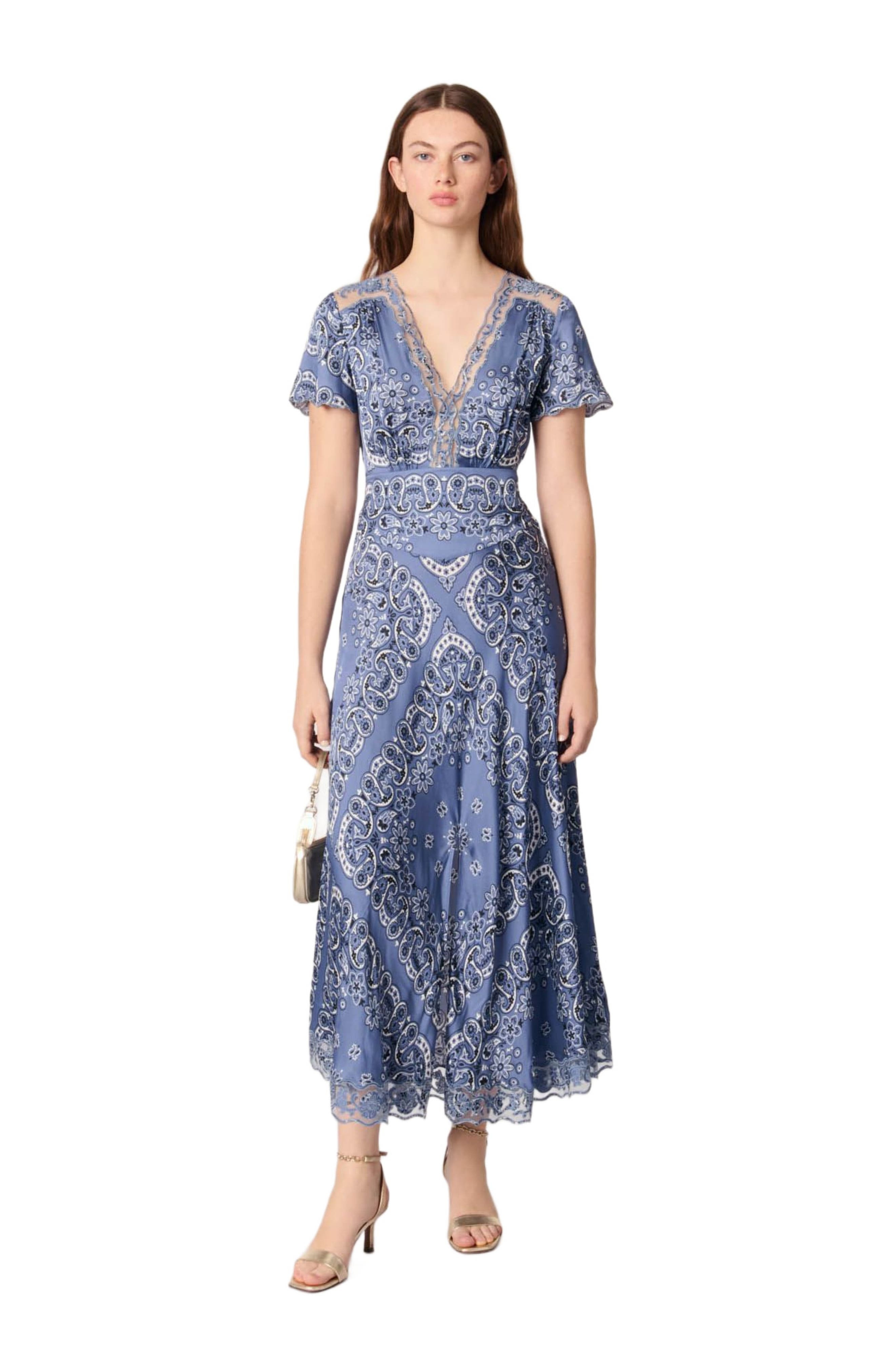 maje Patterned flowing maxi dress in Blue Bandana Print at Nordstrom - 1