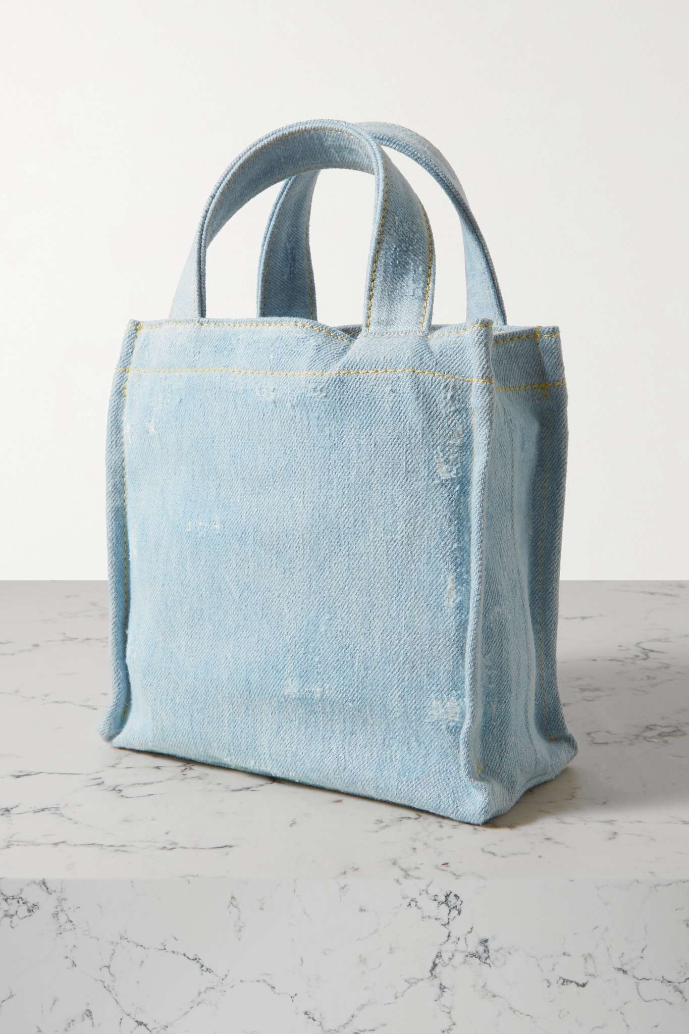 Mini embossed distressed denim tote - 3